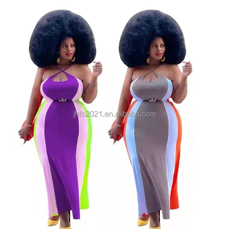 J&H fashion contrast color halter cross neck dress plus size sexy bodycon maxi dress summer africa clothing Comfortable Satin Maxi Dress