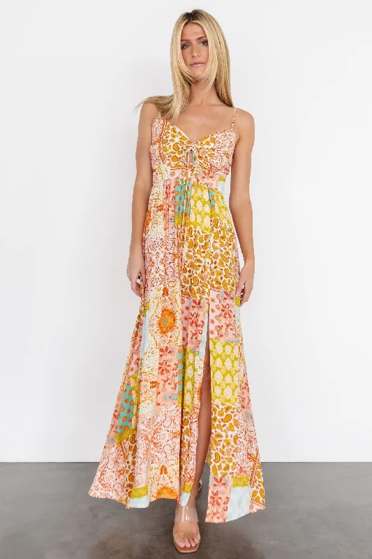 Kamari Tank Maxi Dress | Multi Print Trendy Satin Maxi Dress