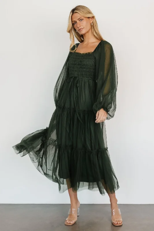 Katrina Tulle Maxi Dress | Dark Green Stylish V-Neck Maxi Dress