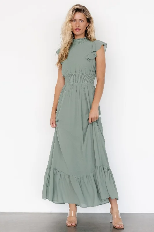 Kearny Ruffle Maxi Dress | Eucalyptus Cozy Spaghetti Strap Maxi Dress