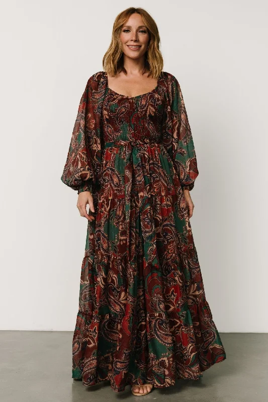 Livia Maxi Dress | Dark Green + Wine Multi Fashionable Asymmetrical Maxi Dress