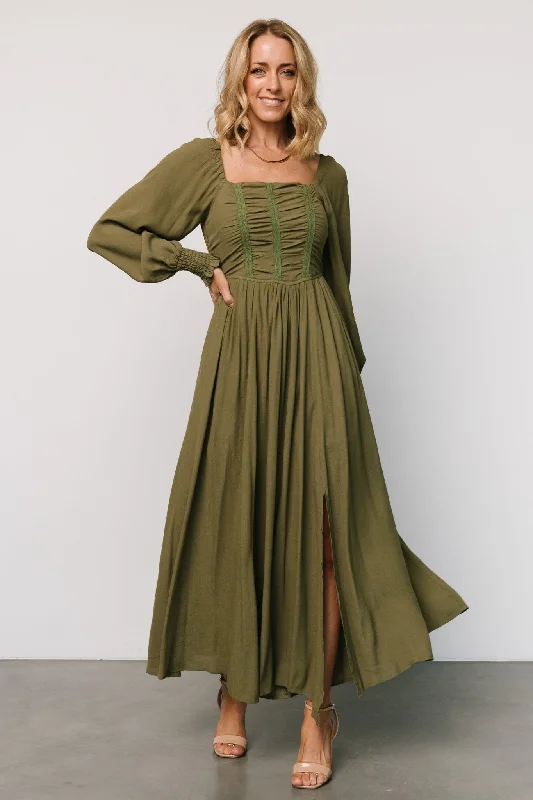 Maddalena Maxi Dress | Olive Fashionable High-Low Maxi Dress