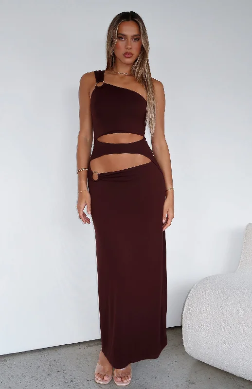 Made Me Different Maxi Dress Chocolate Trendy Satin Maxi Dress