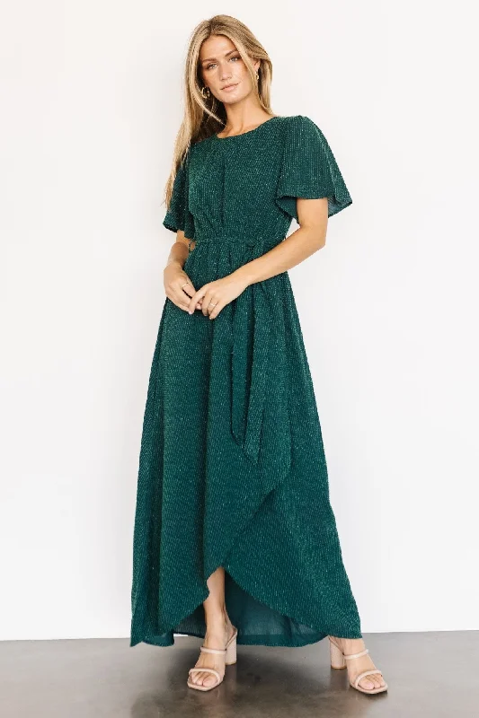 McCall Textured Maxi Dress | Dark Green Elegant Wraparound Maxi Dress