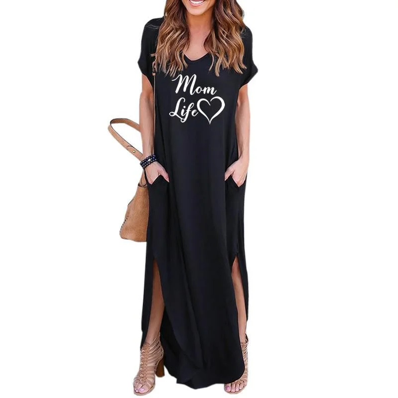 MOM Life Print women maxi dress fashion clothes american dresses Plus Size long vestidos sexy 2022 summer casual dress Stylish Off-Shoulder Maxi Dress