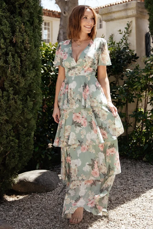 Montaigne Ruffle Maxi Dress | Sage Floral Classic Strapless Maxi Dress