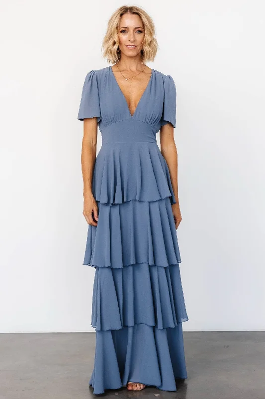 Montaigne Ruffle Maxi Dress | Whisper Blue Elegant Pleated Maxi Dress