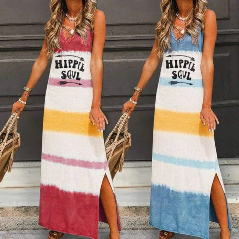 FashionSierra - New Fashion Women's Lady Bohemia Sleeveless Summer Beach Long Maxi Dress Loose Hippie Holiday Beach Party Sun Dress Stylish Empire Waist Maxi Dress