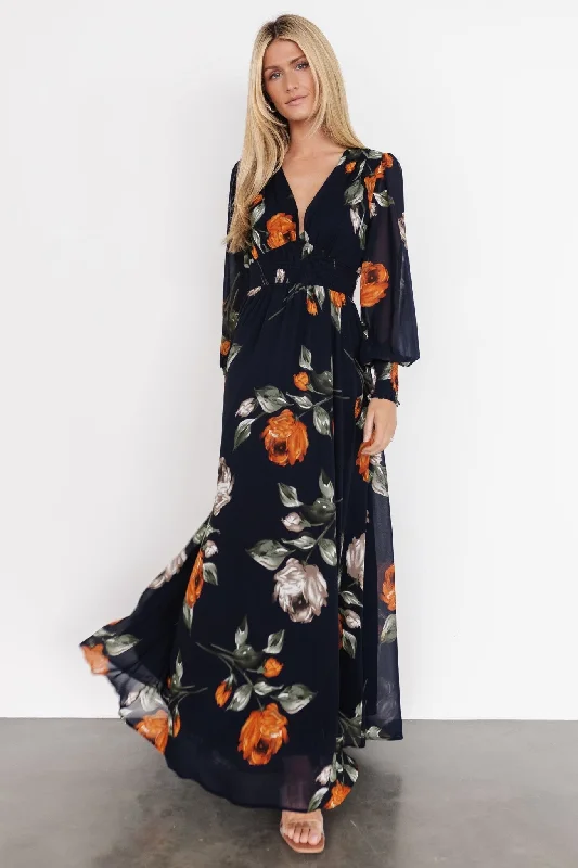 Olivia Maxi Dress | Midnight Navy Floral Comfortable Cotton Maxi Dress