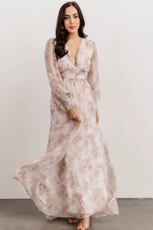 Olivia Maxi Dress | Pink Floral Cozy Maxi Dress with Slit