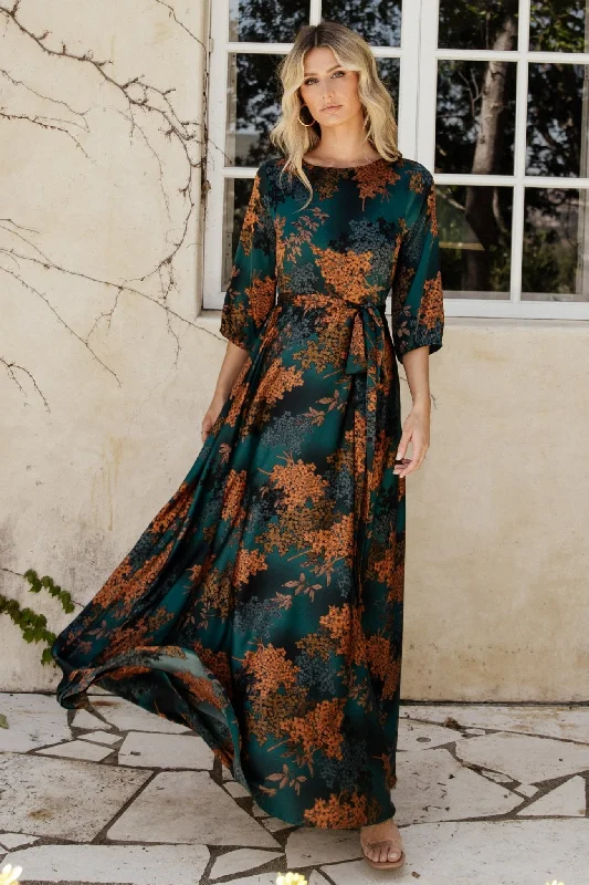 Paula Satin Maxi Dress | Jade Multi Comfortable Casual Maxi Dress