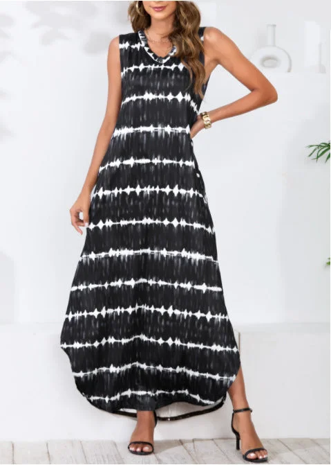 Powell Striped Adjustable Maxi Dress - Black Cozy Knit Maxi Dress