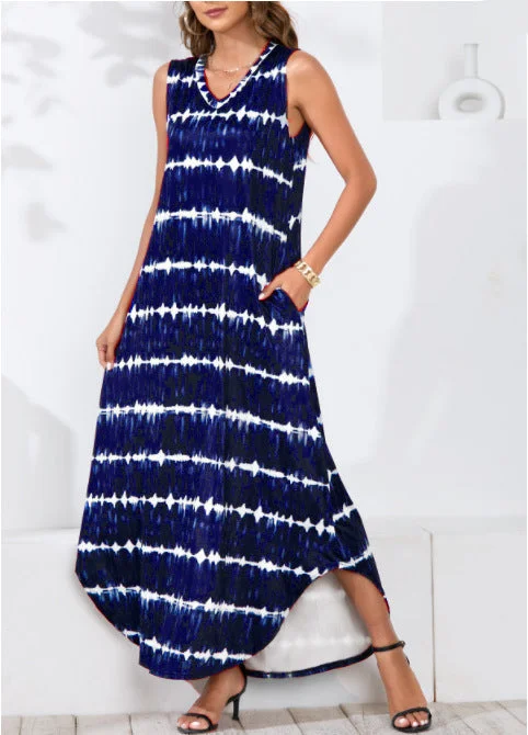 Powell Striped Adjustable Maxi Dress - Navy Classic Black Maxi Dress