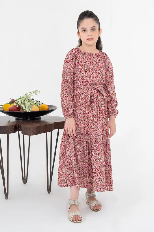 Printed Lawn Maxi Dress Trendy Maxi Dress with Belt