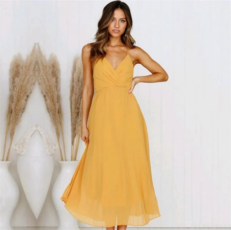 Promotions Slit Maxi Dress - Mustard Comfortable Fit-and-Flare Maxi Dress