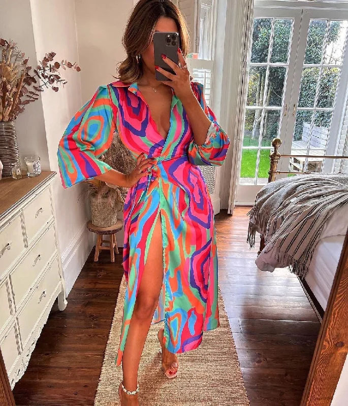 Ravi Printed Long Sleeve Wrap Maxi Dress - FINAL SALE Chic Summer Floral Maxi Dress