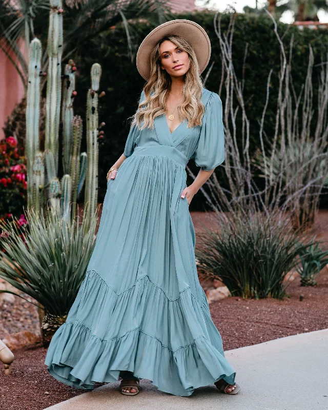 PREORDER - Seafoam Season Pocketed Tiered Maxi Dress - Seafoam Fashionable Chiffon Tiered Maxi Dress