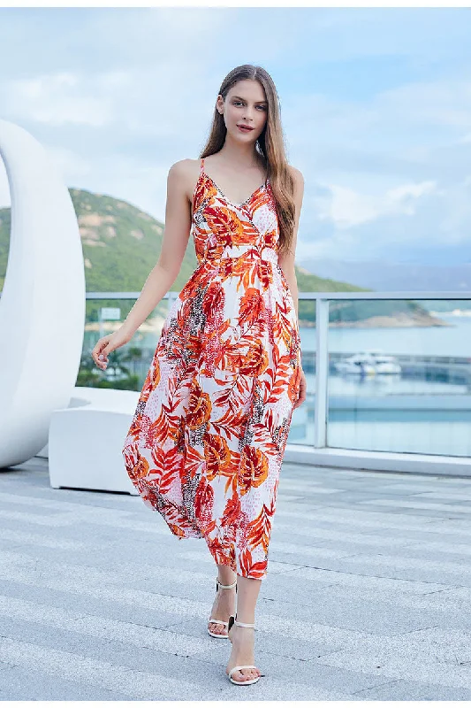 Take Me To Paradise Printed Maxi Dress - Salmon Chic Button-Up Maxi Dress