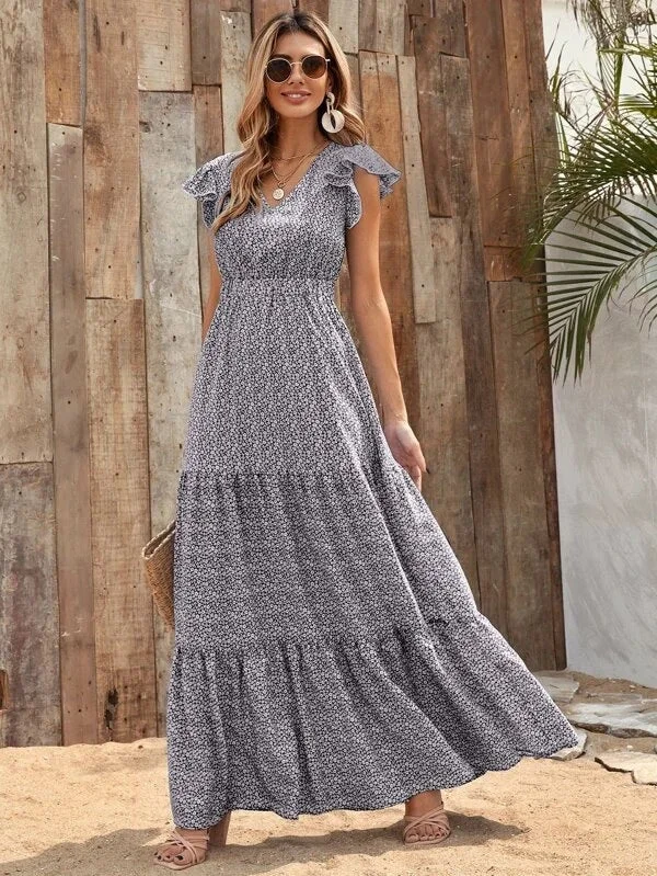 Tassajara Striped Ruffle Maxi Dress Stylish Longline Maxi Dress