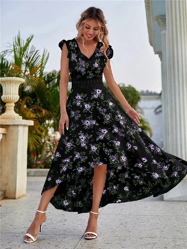 The Way Back Home Floral Ruffle Maxi Dress Stylish Maxi Dress with Frills