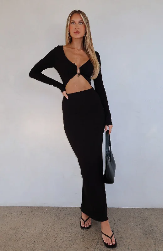 Thinking Clearly Long Sleeve Maxi Dress Black Casual Maxi Dress with Pockets