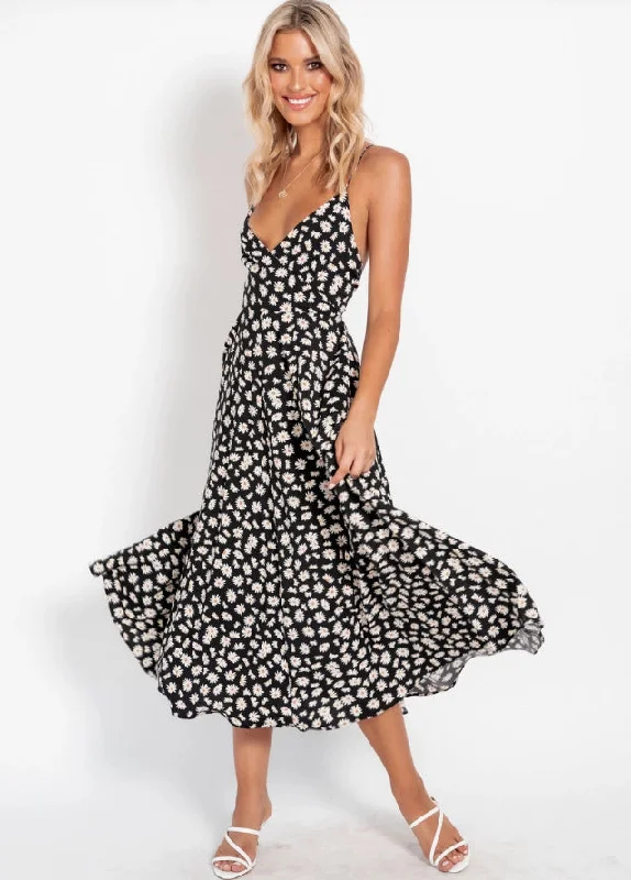 Torrie Polka Dot Tie Front Maxi Dress - Black - FINAL SALE Fashionable Off-Shoulder Maxi Dress