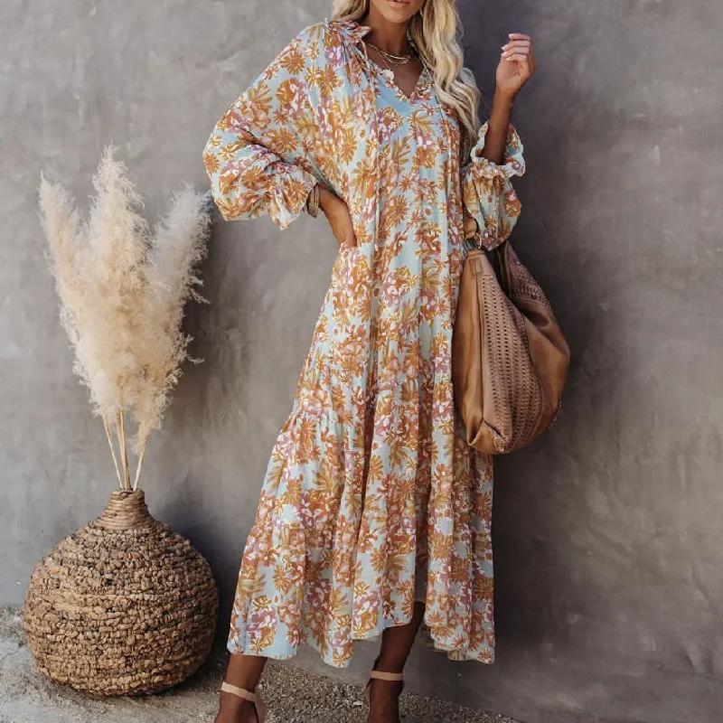 Tricks Snake Print Boho Maxi Dress Chic Button-Up Maxi Dress