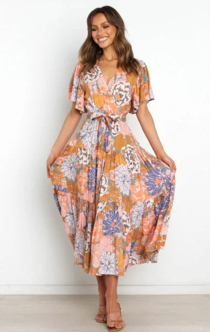 Valda Palm Print Tiered Maxi Dress Elegant Silk Maxi Dress