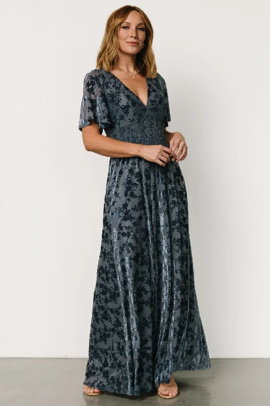 Veronica Velvet Maxi Dress | Whisper Blue Elegant Sleeveless Maxi Dress