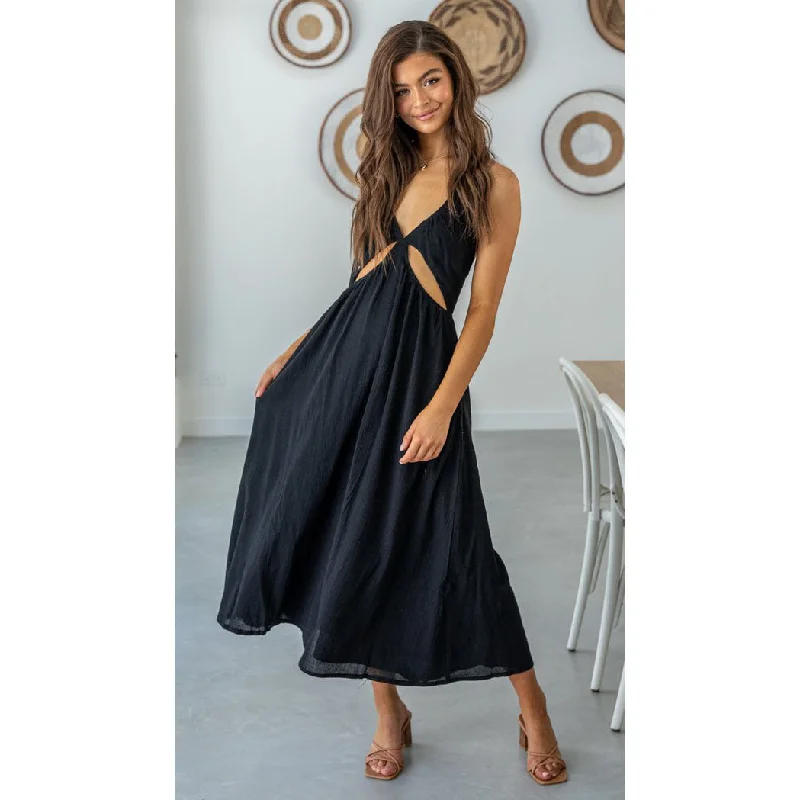 Veronique Cotton Blend Cutout Maxi Dress - Black - FINAL SALE Comfortable T-Shirt Maxi Dress