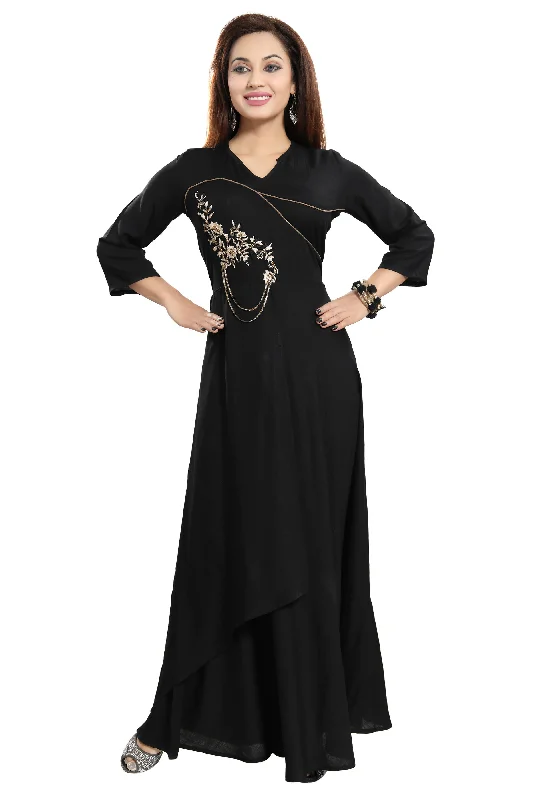 Women Black Zardosi Maxi Dress Comfortable T-Shirt Maxi Dress