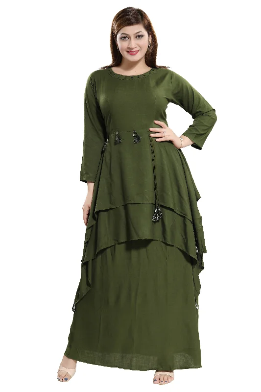 Women Green Layered Solid Maxi Dress Chic Summer Maxi Dress