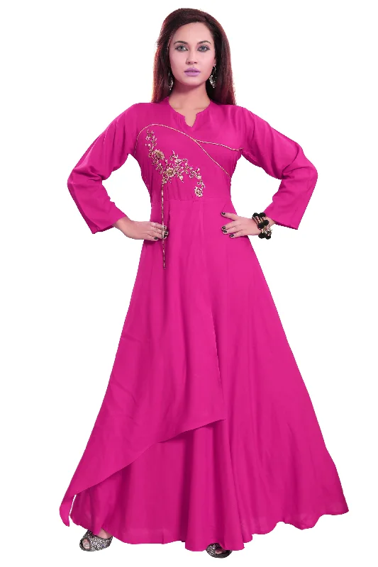 Women Pink Zardosi Maxi Dress Cozy Open-Back Maxi Dress