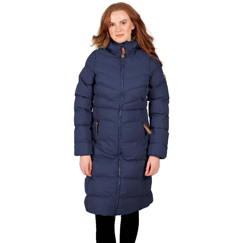 Audrey Women's Padded Long Length Jacket in Navy One-Shoulder Jacket Off-the-Shoulder Jacket Asymmetrical Jacket