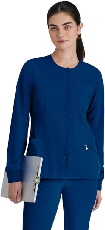 Barco One Princess Round Neck Warm-Up Scrub Jacket Welt Pockets Slit Pockets Flap Pockets