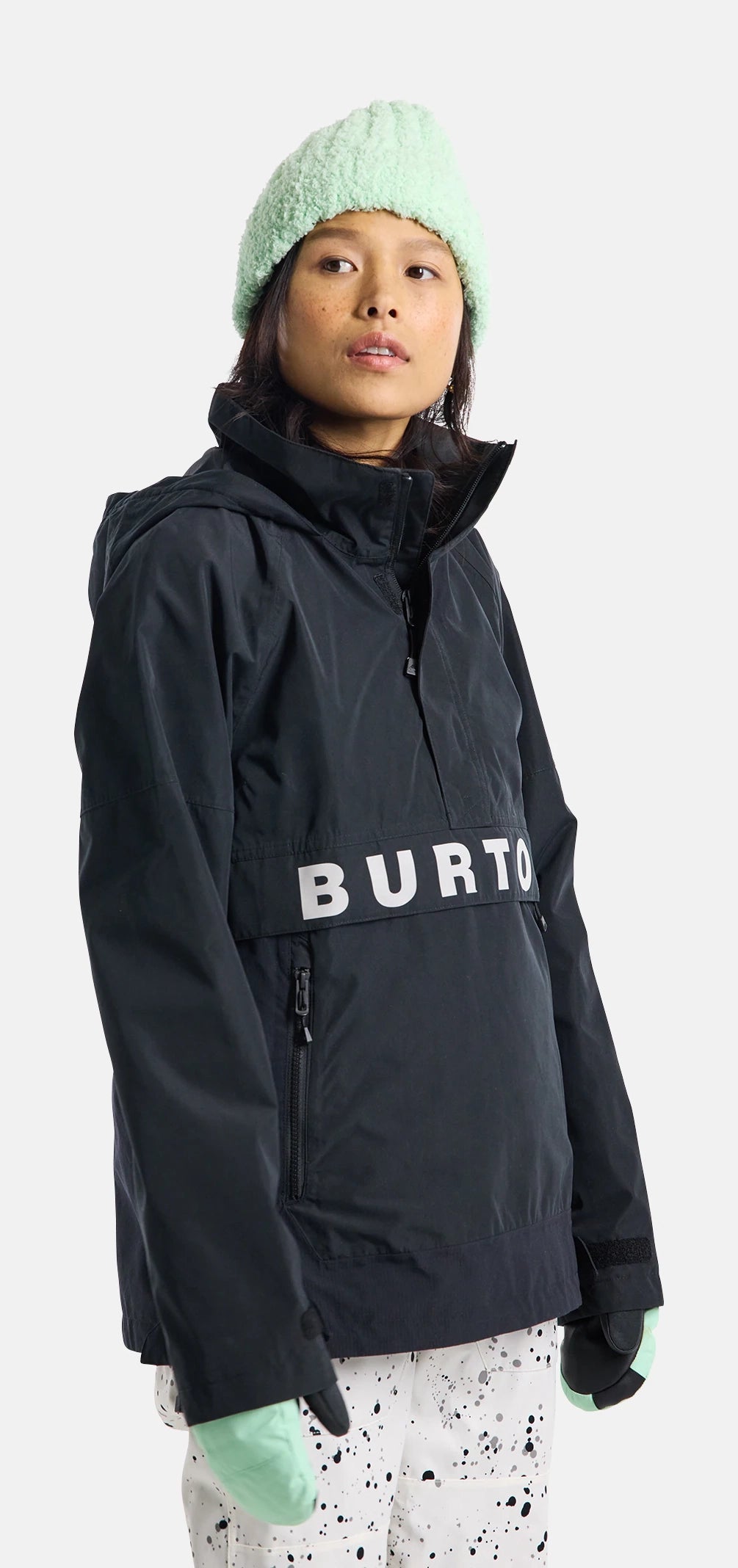 Burton Frostner Anorak Jacket Womens 2024 Black / Stout White Cotton Fabric Linen Fabric Terry Fabric