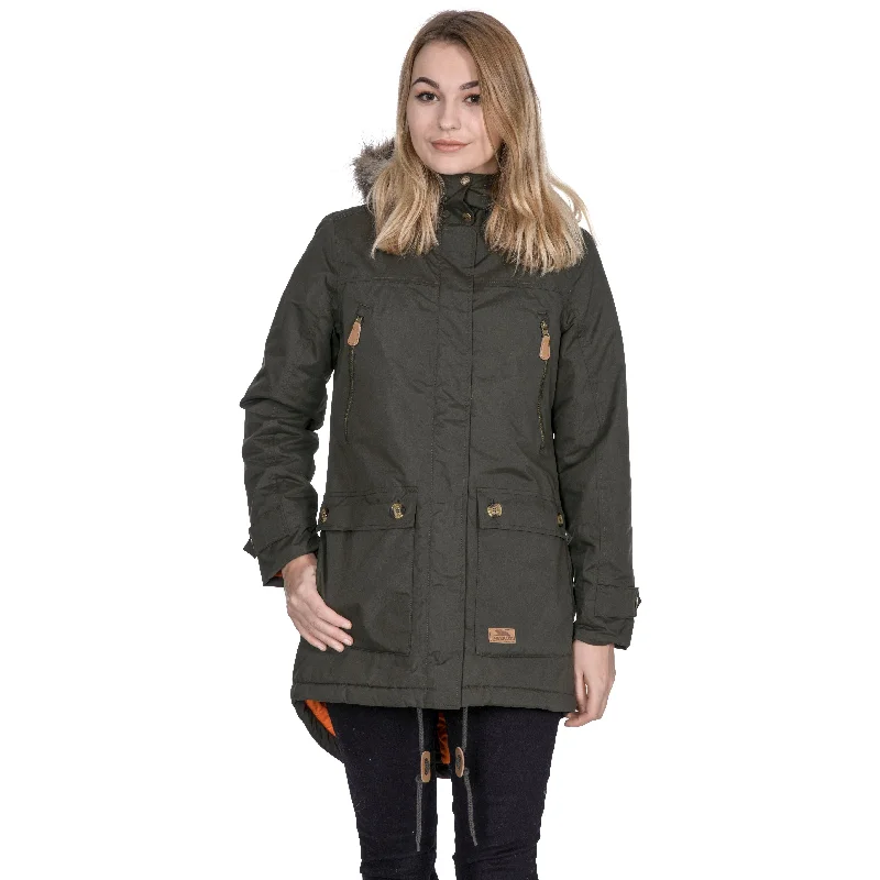 Clea Womens Waterproof Padded Parka Jacket in Khaki Wool Jacket Cashmere Jacket Tweed Jacket