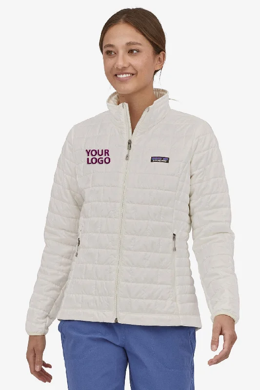 Patagonia Womens Custom Nano Puff Jackets, Birch White Embroidered Jacket Appliqued Jacket Beaded Jacket