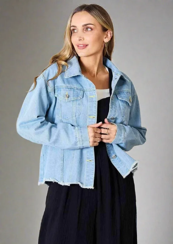 Double Take Dropped Shoulder Raw Hem Denim Jacket Cotton Fabric Linen Fabric Terry Fabric