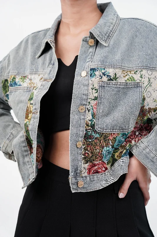 Floral Breeze Denim Jacket Tiered Jacket Buttoned Jacket Zippered Jacket