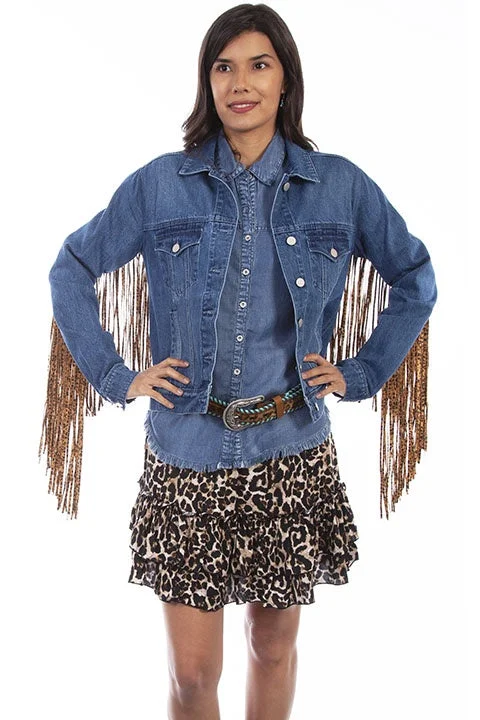 LADIES DENIM JACKET WITH LEOPARD FRINGE Fitted Jacket Loose Jacket Oversized Jacket