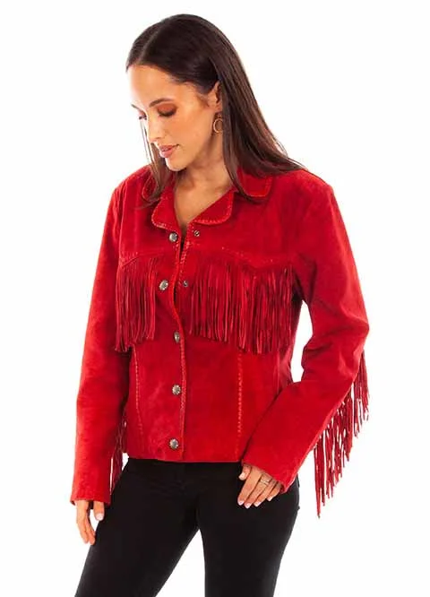 LADIES RED SUEDE FRINGE JACKET V-Neck Jacket Boat Neck Jacket Square Neck Jacket