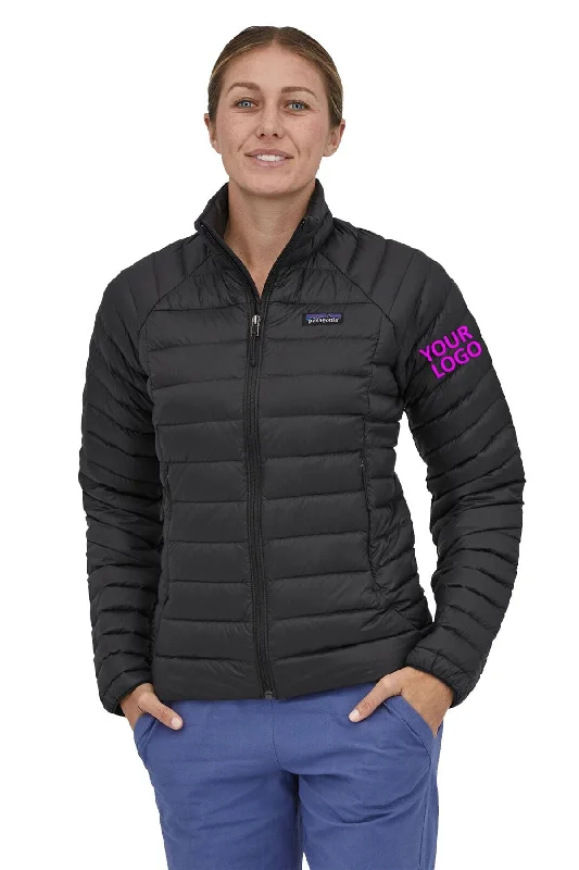 Patagonia Womens Down Sweater Custom Jackets, Black Front Pockets Side Pockets Patch Pockets