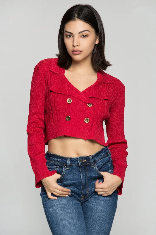 Scarlet Red Tailored Cropped Jacket Cotton Jacket Linen Jacket Terry Jacket