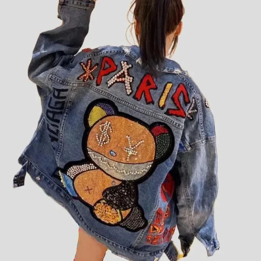 Cute Sequin Denim Jacket for Women V-Neck Jacket Boat Neck Jacket Square Neck Jacket