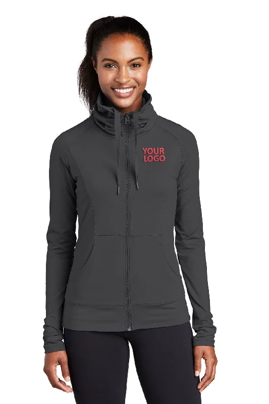 Sport-Tek Ladies Sport-Wick Stretch Branded Full-Zip Jackets, Charcoal Grey Notch Collar Peter Pan Collar Cowl Neck