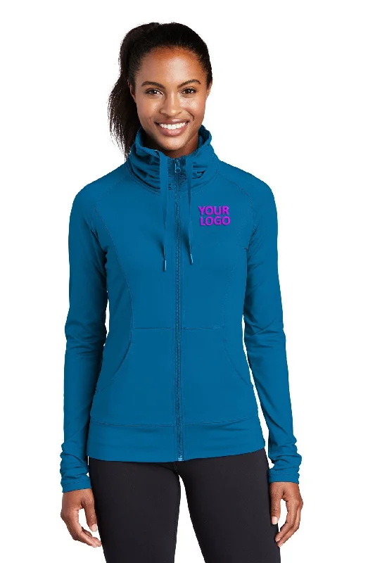 Sport-Tek Ladies Sport-Wick Stretch Branded Full-Zip Jackets, Peacock Blue Knit Jacket Woven Jacket Fleece Jacket