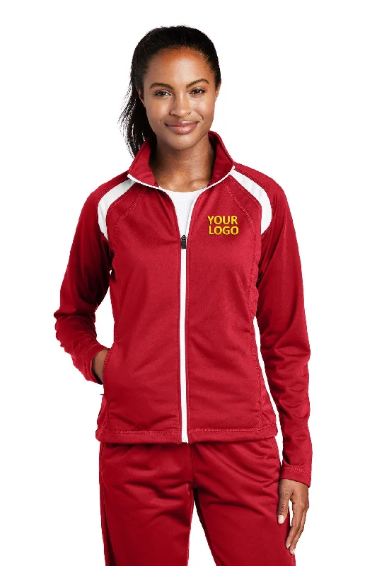 Sport-Tek Ladies Tricot Track Customized Jackets, True Red/White Notch Collar Jacket Peter Pan Collar Jacket Cowl Neck Jacket