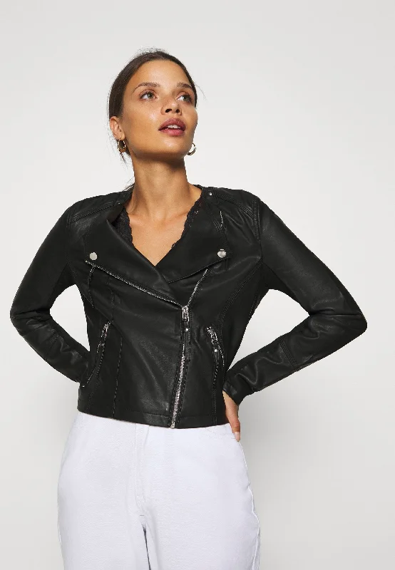 Trendy Women’s Black Sheepskin Leather Biker Jacket Rayon Fabric Velvet Fabric Corduroy Fabric