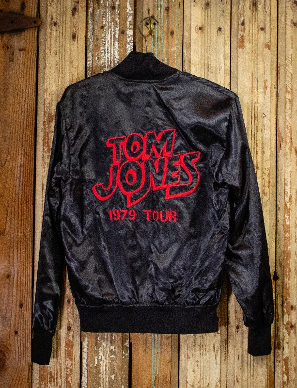 Vintage Tom Jones Satin Tour Jacket 1979 Black Small-Medium Cardigan Sweater Pullover